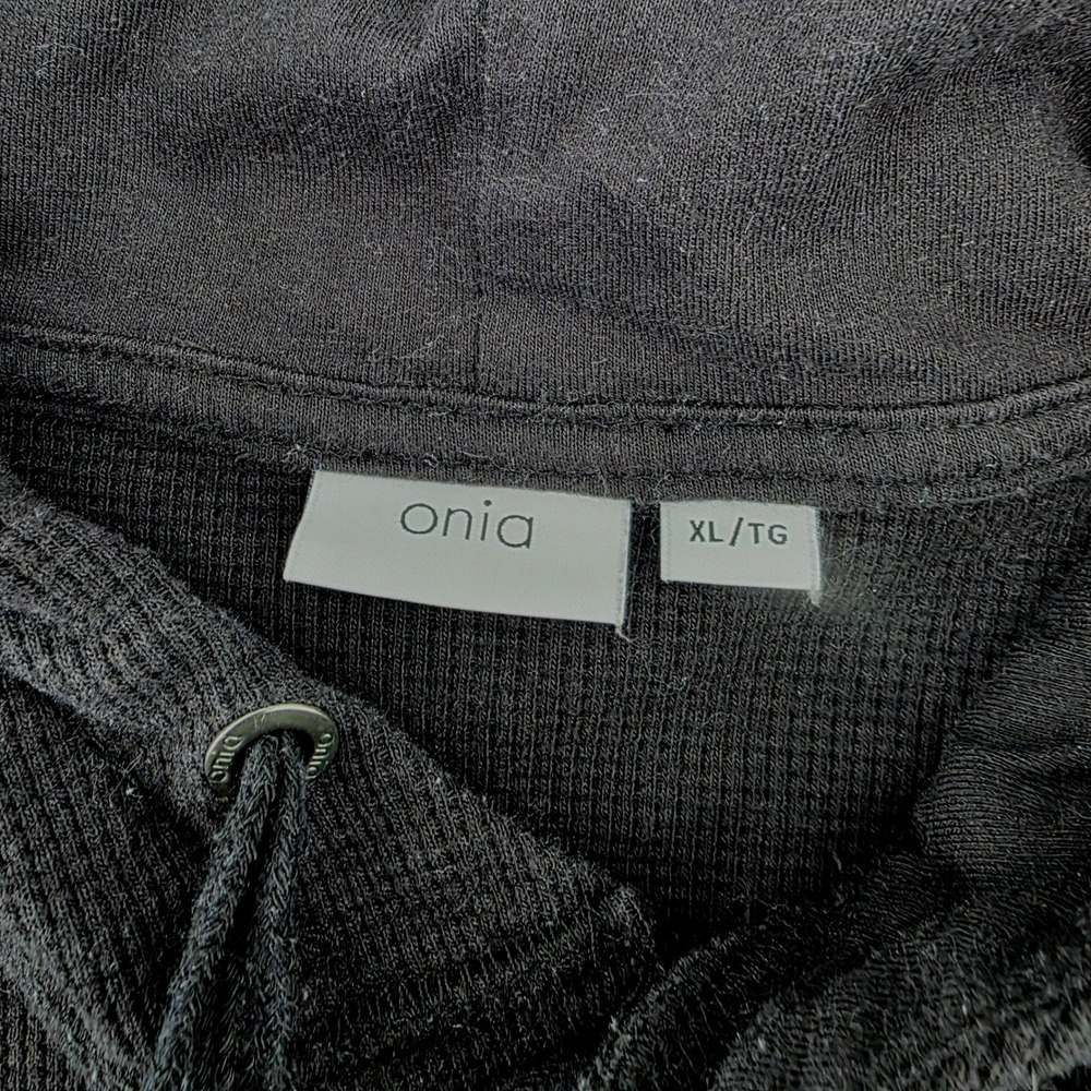 Onia Mens Waffle Knit Henley Hoodie Black Thermal Pullover XL Casual - Picture 4 of 7